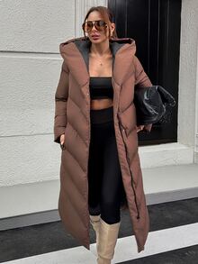 Pariaura Women Snap And Pocket Detailed Winter Coats - شوكولاته بني - مشاهدة 3