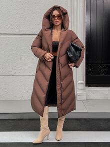 Pariaura Women Snap And Pocket Detailed Winter Coats - شوكولاته بني - مشاهدة 5