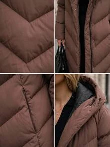Pariaura Women Snap And Pocket Detailed Winter Coats - شوكولاته بني - مشاهدة 9