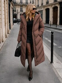 Pariaura Women Snap And Pocket Detailed Winter Coats - شوكولاته بني - مشاهدة 1