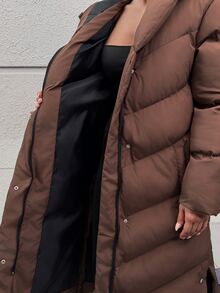 Pariaura Women Snap And Pocket Detailed Winter Coats - شوكولاته بني - مشاهدة 11