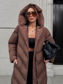 Pariaura Women Snap And Pocket Detailed Winter Coats - شوكولاته بني - مشاهدة 6