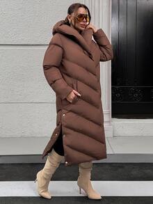 Pariaura Women Snap And Pocket Detailed Winter Coats - شوكولاته بني - مشاهدة 7