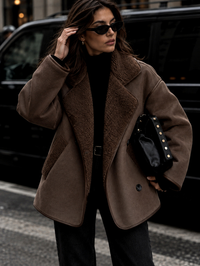 Pariaura Brown Teddy Lined Faux Shearling Winter Coat – Women's Warm Oversized Jacket