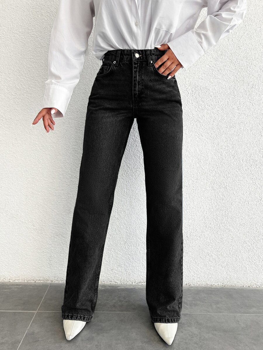 100Cotton Women's Zipper Fly Dark Wash Jeans Everyday Going Out Summer Streetwear Casual - Dark Grey - View 1