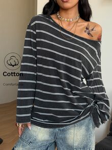 Coolane Women's Spring Goth Grunge Y2K Cupid Graphics Comfortable Asymmetrical Neck Off The Sho - Black - View 6