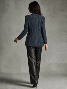 Trelyra New European And American Style Autumn/Winter Fashion Versatile Digital Print Striped Elegant Commute Design Stand Collar Button Decor Blazer - Multicolor - View 2