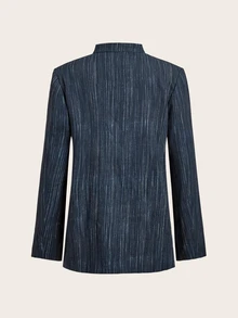 Trelyra New European And American Style Autumn/Winter Fashion Versatile Digital Print Striped Elegant Commute Design Stand Collar Button Decor Blazer - Multicolor - View 8