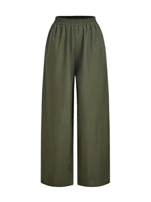 Trelyra Elegant Slouchy Belted Blazer & British Curved Leg Pants Women 2 Pieces Set - Army Green - View 10