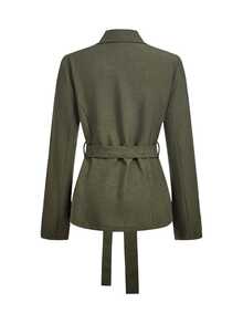 Trelyra Elegant Slouchy Belted Blazer & British Curved Leg Pants Women 2 Pieces Set - Army Green - View 11