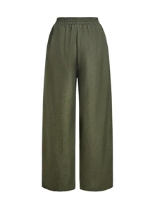 Trelyra Elegant Slouchy Belted Blazer & British Curved Leg Pants Women 2 Pieces Set - Army Green - View 12