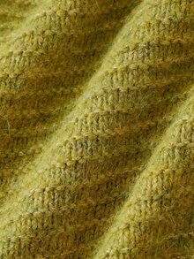 Trelyra Autumn/Winter Slouchy Mustard Yellow Textured Yarn V-Neck Loose Lantern Sleeve Soft Cozy Buttonless Cardigan - Green - View 10