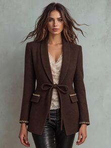 Trelyra Women's Rhinestone Embellished Casual Versatile Commute & Travel Long Sleeve Blazer - Brown - View 3