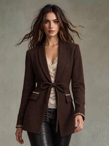 Trelyra Women's Rhinestone Embellished Casual Versatile Commute & Travel Long Sleeve Blazer - Brown - View 1