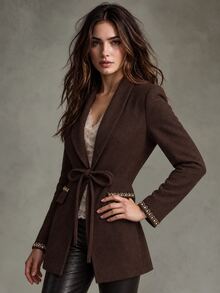 Trelyra Women's Rhinestone Embellished Casual Versatile Commute & Travel Long Sleeve Blazer - Brown - View 4