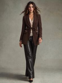 Trelyra Women's Rhinestone Embellished Casual Versatile Commute & Travel Long Sleeve Blazer - Brown - View 5