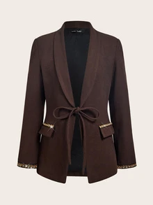 Trelyra Women's Rhinestone Embellished Casual Versatile Commute & Travel Long Sleeve Blazer - Brown - View 7