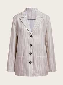 Trelyra Autumn Beige Striped Large Pocket Long Sleeve Women's Suit Set - Beige - View 9