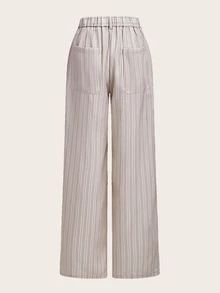 Trelyra Autumn Beige Striped Large Pocket Long Sleeve Women's Suit Set - Beige - View 14