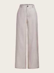 Trelyra Autumn Beige Striped Large Pocket Long Sleeve Women's Suit Set - Beige - View 10