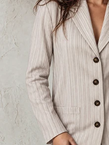 Trelyra Autumn Beige Striped Large Pocket Long Sleeve Women's Suit Set - Beige - View 6
