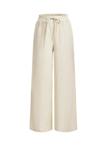 Trelyra Slouchy Loose Fit Versatile Crinkled Texture Double-Breasted Blazer With Elastic Waist Wide-Leg Pants 2 Pieces Set - Beige - View 11