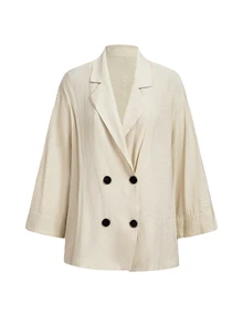 Trelyra Slouchy Loose Fit Versatile Crinkled Texture Double-Breasted Blazer With Elastic Waist Wide-Leg Pants 2 Pieces Set - Beige - View 12