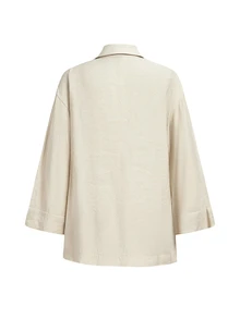 Trelyra Slouchy Loose Fit Versatile Crinkled Texture Double-Breasted Blazer With Elastic Waist Wide-Leg Pants 2 Pieces Set - Beige - View 14