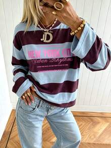 SuriyaCove Women's Autumn/Winter Basic Striped Colorblock Patchwork Round Neck Long Sleeve Blouse Suitable For Back To School, Travel, Street Style And Casual - Multicolor - View 4