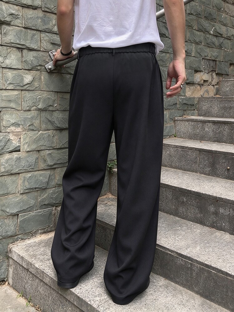 Major Grit Men's Multi-Button Wide Leg Suit Pants, Fold Pleated Loose Fit Dress Trousers, Business Casual Long Pants, Halloween Holiday Gift, Daily Commute Versatile, Gift For Boyfriend, Husband, Goth - Black - View 2