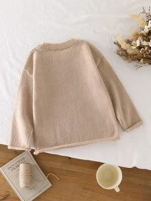 Young Girl Donut & Letter Pattern Sweater Autumn Winter - Khaki - View 2