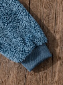 SHEIN 男童 4-8歲 秋季新款 藍色抓絨 2件式百搭連帽套裝，多功能、活潑有趣、時尚休閒，適合外出、上學、居家 - 藍色 - 查看 4