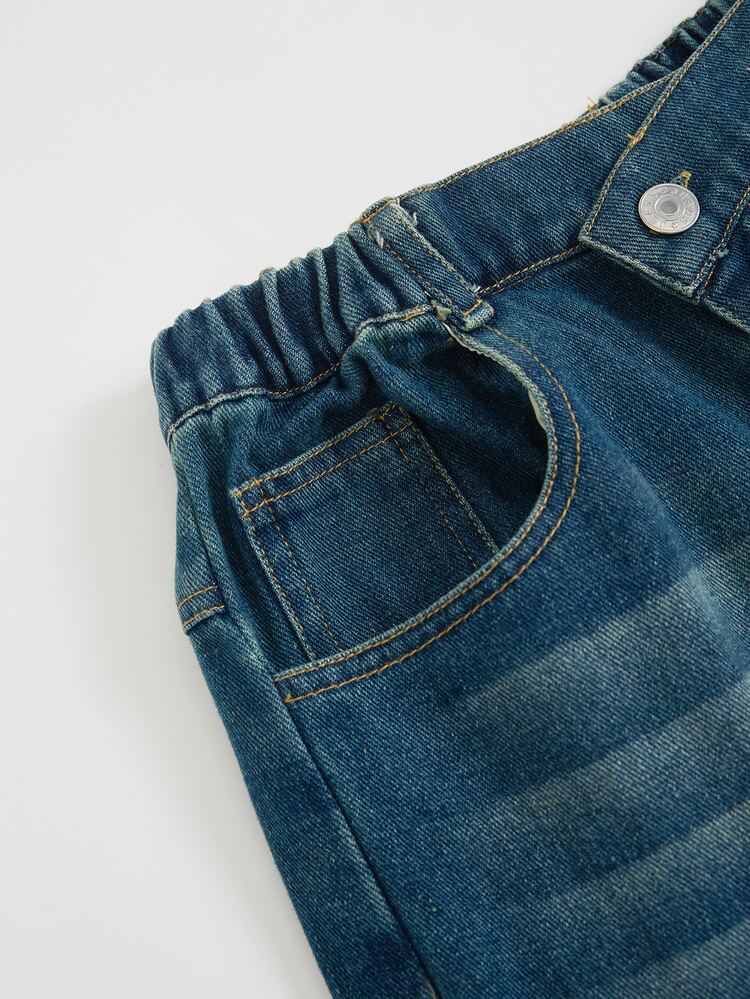 SHEIN Teen Girls Vintage Sand Wash Wide Leg Jeans, Asymmetrical Cross Waistband Elastic Back Baggy Denim Pants Retro Aesthetic Autumn Winter - Dark Wash - View 9