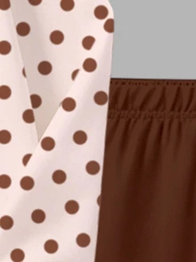 1set Young Girl 2 Pieces Set, All-Over Brown Polka Dot Drop Shoulder Crew Neck Sweatshirt With Vintage Brown Bow Print Pattern, Paired With Solid Brown Bow Print Leggings, Sweet Casual Children's Clothing For Spring And Autumn - Multicolor - View 4