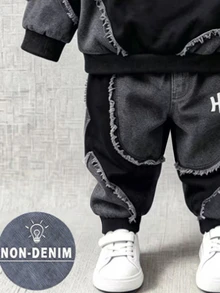 Baby Boys HK Letter Graphic Patchwork Raw Hem Crewneck Sweatshirt And Non-Denim Pants Set - Multicolor - View 5