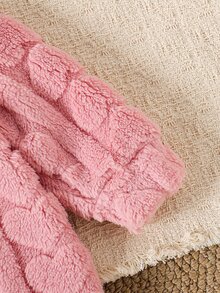 SHEIN 1件女嬰連身連帽衣，可愛甜美粉色愛心壓紋 3D 熊耳朵毛絨長袖加厚連帽連身衣，前開拉鍊，適合聖誕冬季秋季假期 - 粉色 - 查看 10
