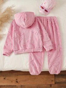 SHEIN Tween Girl (Big) Fashionable Minimalist Casual Comfortable Bowknot Graphic Long Sleeve Sweatshirt & Pants 2 Pieces Set, Suitable For Outdoor Wear, Autumn/Winter - Pink - View 2