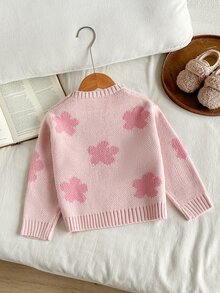 SHEIN Long-Sleeved Sweater With Flower Patterns Is Soft And Comfortable. Girls Clothes Baby Pink Autumn Pullover - Pink - View 2