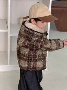 DAZY Infant (Boy) Hooded Plaid Long Sleeve Autumn/Winter Jacket - Brown - View 7