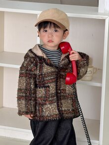 DAZY Infant (Boy) Hooded Plaid Long Sleeve Autumn/Winter Jacket - Brown - View 3