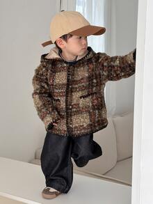 DAZY Infant (Boy) Hooded Plaid Long Sleeve Autumn/Winter Jacket - Brown - View 5
