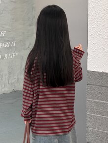 Dazy Kids Tween Girl Striped Casual Daily Long Sleeve T-Shirt - Burgundy - View 3