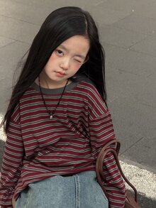 Dazy Kids Tween Girl Striped Casual Daily Long Sleeve T-Shirt - Burgundy - View 5