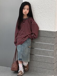 Dazy Kids Tween Girl Striped Casual Daily Long Sleeve T-Shirt - Burgundy - View 9