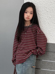 Dazy Kids Tween Girl Striped Casual Daily Long Sleeve T-Shirt - Burgundy - View 2