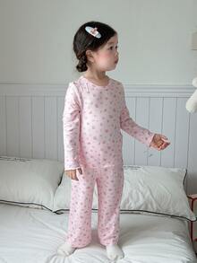 DAZY Infant (Girl) Round Neck Long Sleeve Spring/Summer 2 Pieces Set Loungewear - Baby Pink - View 6