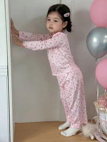 DAZY Infant (Girl) Round Neck Long Sleeve Spring/Summer 2 Pieces Set Loungewear - Baby Pink - View 4