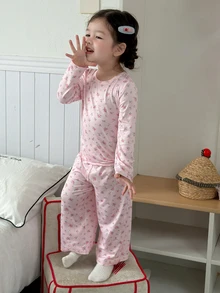 DAZY Infant (Girl) Round Neck Long Sleeve Spring/Summer 2 Pieces Set Loungewear - Baby Pink - View 8