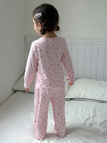 DAZY Infant (Girl) Round Neck Long Sleeve Spring/Summer 2 Pieces Set Loungewear - Baby Pink - View 2