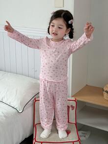 DAZY Infant (Girl) Round Neck Long Sleeve Spring/Summer 2 Pieces Set Loungewear - Baby Pink - View 5